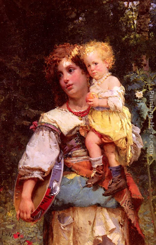 Gypsy Woman and Child painting - Cesare-Auguste Detti Gypsy Woman and Child art painting